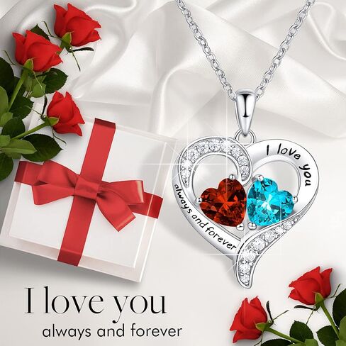 BlingGem Heart Necklaces for Women, 925 Sterling Silver Necklace for Women, Birthstone Necklace for Women, Jewelry for Women with 2 Birthstones, Women’s Jewelry Diamond Customized Pendant Necklace, Valentine’s Day Mother’s Day Christmas Birthday Anniversa in Saudi Arabia