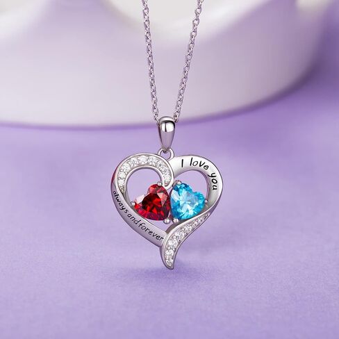 BlingGem Heart Necklaces for Women, 925 Sterling Silver Necklace for Women, Birthstone Necklace for Women, Jewelry for Women with 2 Birthstones, Women’s Jewelry Diamond Customized Pendant Necklace, Valentine’s Day Mother’s Day Christmas Birthday Anniversa in Saudi Arabia