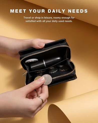 محفظة Vulkitty صغيرة للنساء، حامل بطاقات جلدي مزدوج الطي، RFID مع جيب للعملات المعدنية بسحاب، نافذة مزدوجة لبطاقة الهوية - تحمل 14 بطاقة ونقود سوداء in Kuwait