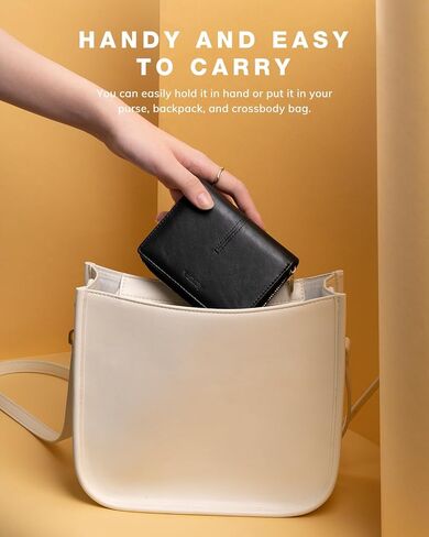 محفظة Vulkitty صغيرة للنساء، حامل بطاقات جلدي مزدوج الطي، RFID مع جيب للعملات المعدنية بسحاب، نافذة مزدوجة لبطاقة الهوية - تحمل 14 بطاقة ونقود سوداء in Kuwait