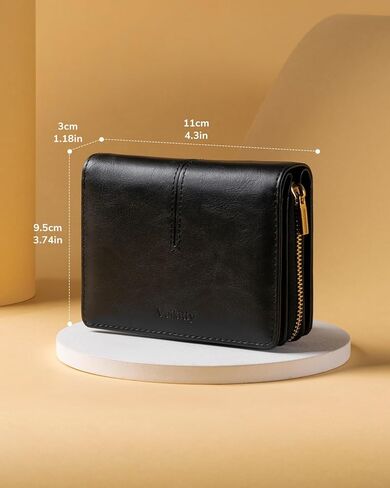 محفظة Vulkitty صغيرة للنساء، حامل بطاقات جلدي مزدوج الطي، RFID مع جيب للعملات المعدنية بسحاب، نافذة مزدوجة لبطاقة الهوية - تحمل 14 بطاقة ونقود سوداء in Kuwait