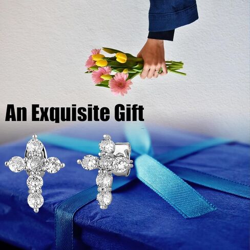 YOSZO Cross Earrings 14K Gold Plated Dainty Girls Cross Stud Earrings for Women Cubic Zirconia Religious Mens Earring Studs in Saudi Arabia