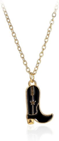 Western Gold Plated Pink Pendant Necklace Cowboy Boot Hats 14k Gold Necklaces Disco Cow Charms Cowgirl Aesthetic Jewelry Accessories Gifts for Women Boys Girls in Saudi Arabia