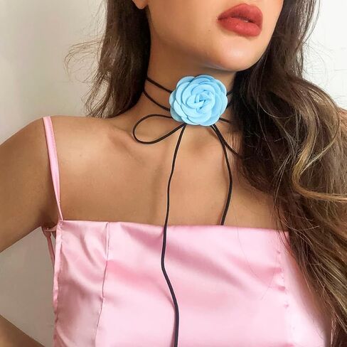 KunJoe Velvet Big Flower Necklace Floral Choker Rose Flower Choker Necklace For Women Girls in Saudi Arabia