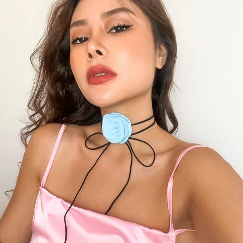 KunJoe Velvet Big Flower Necklace Floral Choker Rose Flower Choker Necklace For Women Girls in Saudi Arabia