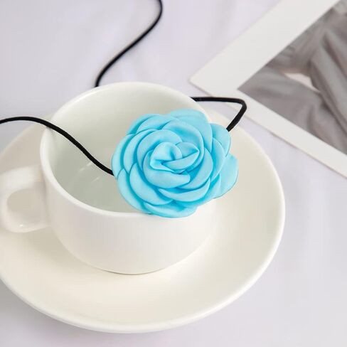 KunJoe Velvet Big Flower Necklace Floral Choker Rose Flower Choker Necklace For Women Girls in Saudi Arabia