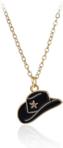 Western Gold Plated Pink Pendant Necklace Cowboy Boot Hats 14k Gold Necklaces Disco Cow Charms Cowgirl Aesthetic Jewelry Accessories Gifts for Women Boys Girls in Saudi Arabia
