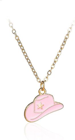 Western Gold Plated Pink Pendant Necklace Cowboy Boot Hats 14k Gold Necklaces Disco Cow Charms Cowgirl Aesthetic Jewelry Accessories Gifts for Women Boys Girls in Saudi Arabia