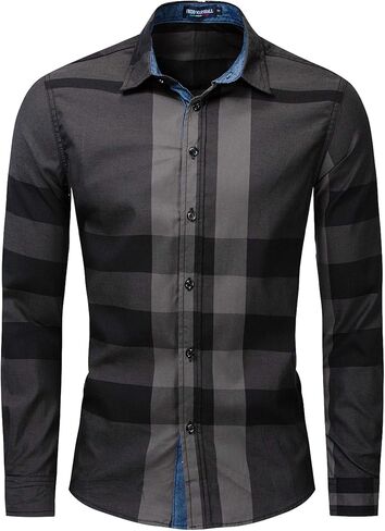 FREDD MARSHALL Men's Long Sleeve Slim Fit 100% Cotton Plaid Shirts in Saudi Arabia