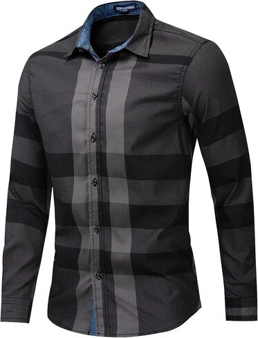 FREDD MARSHALL Men's Long Sleeve Slim Fit 100% Cotton Plaid Shirts in Saudi Arabia
