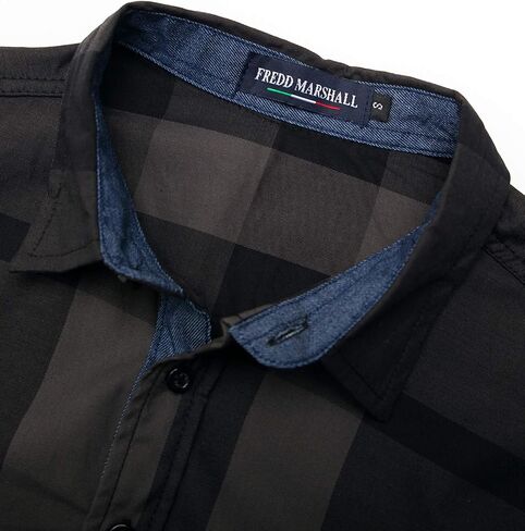 FREDD MARSHALL Men's Long Sleeve Slim Fit 100% Cotton Plaid Shirts in Saudi Arabia
