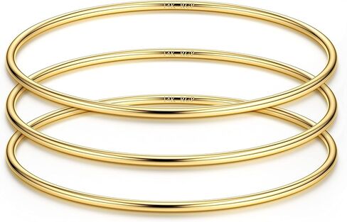 HAIAISO 2mm 14K Gold Plated Bracelet Stainless Steel Bangle Bracelet Stackable Thin Round Bangle Bracelet for Women Plain Polished Bracelet Couple Valentines Day Gifts in Kuwait