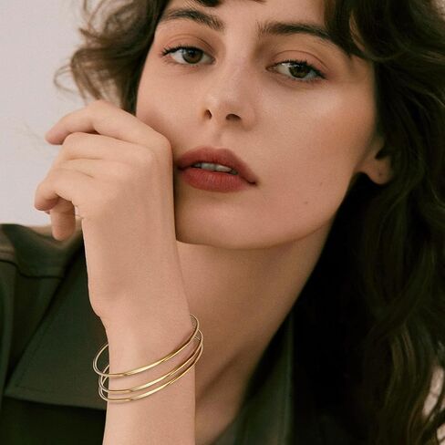 HAIAISO 2mm 14K Gold Plated Bracelet Stainless Steel Bangle Bracelet Stackable Thin Round Bangle Bracelet for Women Plain Polished Bracelet Couple Valentines Day Gifts in Kuwait