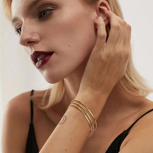 HAIAISO 2mm 14K Gold Plated Bracelet Stainless Steel Bangle Bracelet Stackable Thin Round Bangle Bracelet for Women Plain Polished Bracelet Couple Valentines Day Gifts in Kuwait