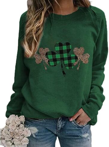 سويت شيرت Yimoya St Patricks Day للنساء قميص Lucky St Patty Day بأكمام طويلة ورسومات St Patricks in Kuwait