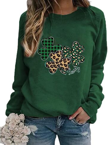 سويت شيرت Yimoya St Patricks Day للنساء قميص Lucky St Patty Day بأكمام طويلة ورسومات St Patricks in Kuwait