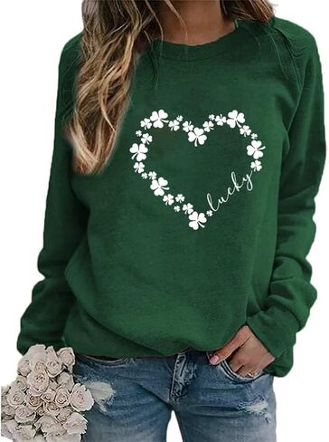 سويت شيرت Yimoya St Patricks Day للنساء قميص Lucky St Patty Day بأكمام طويلة ورسومات St Patricks in Kuwait