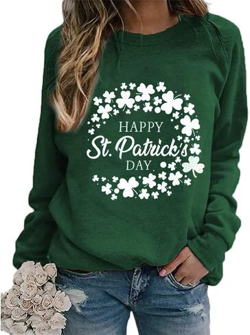 سويت شيرت Yimoya St Patricks Day للنساء قميص Lucky St Patty Day بأكمام طويلة ورسومات St Patricks in Kuwait