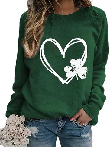 سويت شيرت Yimoya St Patricks Day للنساء قميص Lucky St Patty Day بأكمام طويلة ورسومات St Patricks in Kuwait