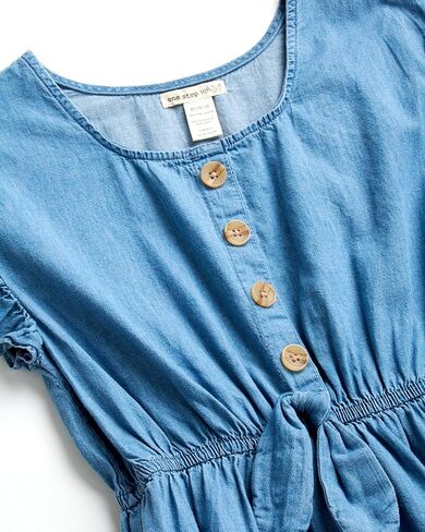 فستان One Step Up للفتيات - فستان صيفي خفيف الوزن من قماش الدنيم بأزرار أمامية (7-12) in Kuwait