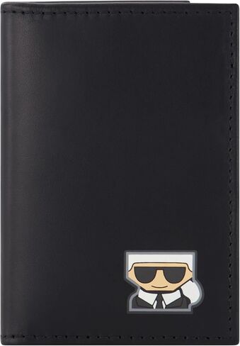 Karl Lagerfeld Paris Men's Split/Bubble Leather Kocktail Karl Head Logo Foldable Card Holder, Black_kc2, One Size in Saudi Arabia