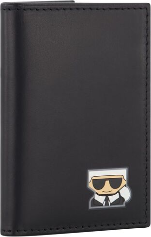 Karl Lagerfeld Paris Men's Split/Bubble Leather Kocktail Karl Head Logo Foldable Card Holder, Black_kc2, One Size in Saudi Arabia