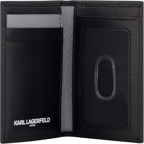 Karl Lagerfeld Paris Men's Split/Bubble Leather Kocktail Karl Head Logo Foldable Card Holder, Black_kc2, One Size in Saudi Arabia