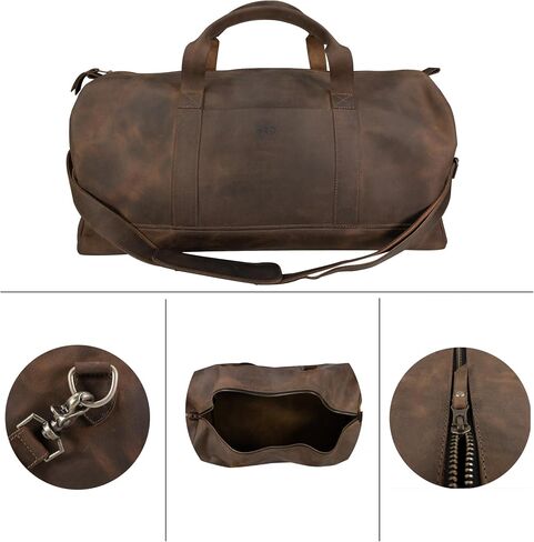 Hide & Drink, Luggage Duffle Bag with Shoulder Strap, Travel Overnight Bag, Handmade from Full Grain Leather - Bourbon Brown in Saudi Arabia