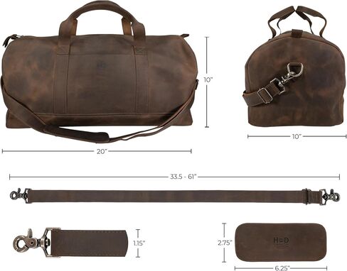 Hide & Drink, Luggage Duffle Bag with Shoulder Strap, Travel Overnight Bag, Handmade from Full Grain Leather - Bourbon Brown in Saudi Arabia