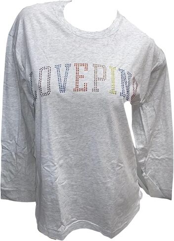 Victoria's Secret Pink Campus Tee Long Sleeve Crew Neck Rhinestone Color Gray Rainbow Size X-Large New in Saudi Arabia