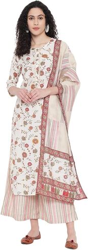 مجموعة وشاحات Nehamta النسائية العصرية بطباعة مزيج من المطبوعات المستقيمة 3/4 كم من Kurta Palazzo Dupatta in Kuwait