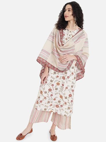 مجموعة وشاحات Nehamta النسائية العصرية بطباعة مزيج من المطبوعات المستقيمة 3/4 كم من Kurta Palazzo Dupatta in Kuwait