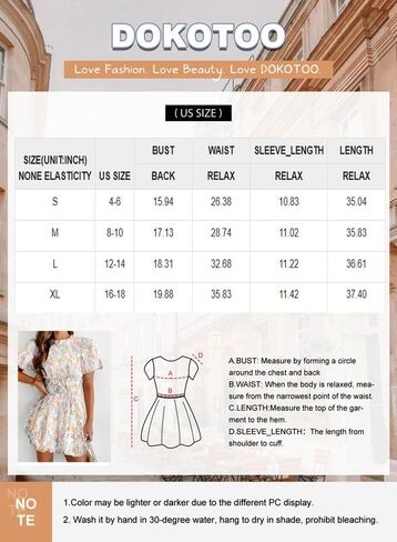 فساتين Dokotoo النسائية بوهو بياقة دائرية وأكمام منتفخة ورباط خلفي وخصر إمبراطوري فساتين قصيرة على الشاطئ in Kuwait