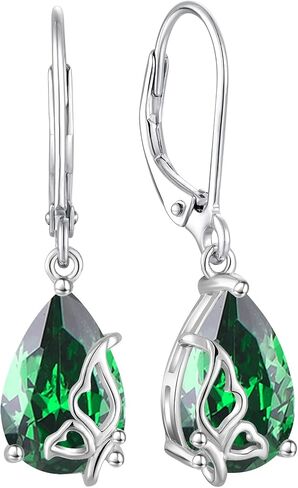 Blaniy Teardrop Dangle Drop Earrings 925 Sterling Silver Butterfly Leverback Earrings with Birthstone Jewelry Gifts for Mom Wife Girls Her in Saudi Arabia