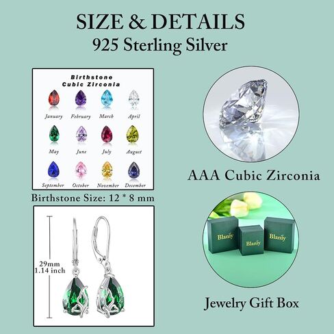 Blaniy Teardrop Dangle Drop Earrings 925 Sterling Silver Butterfly Leverback Earrings with Birthstone Jewelry Gifts for Mom Wife Girls Her in Saudi Arabia