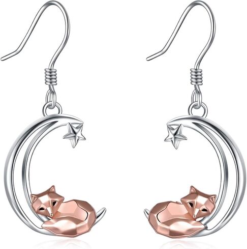Sterling Silver Fox/Frog Earrings for Women Origami Fox/Frog Moon Dangle Drop Earrings for Women Mom in Kuwait