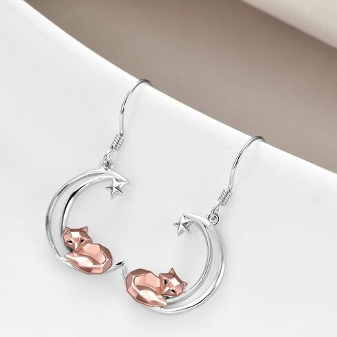 Sterling Silver Fox/Frog Earrings for Women Origami Fox/Frog Moon Dangle Drop Earrings for Women Mom in Kuwait