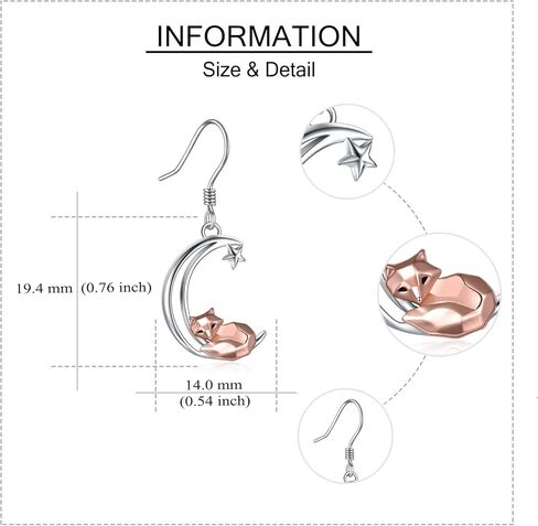 Sterling Silver Fox/Frog Earrings for Women Origami Fox/Frog Moon Dangle Drop Earrings for Women Mom in Kuwait