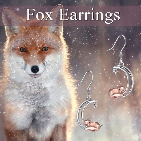 Sterling Silver Fox/Frog Earrings for Women Origami Fox/Frog Moon Dangle Drop Earrings for Women Mom in Kuwait