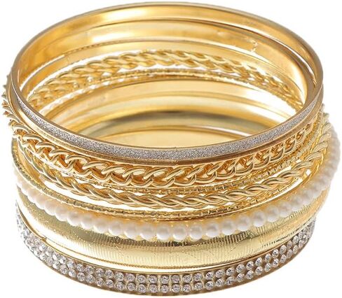 LUREME Boho الهندي متعدد الذهبي الإسورة مجموعة سوار للنساء الشرير مكتنزة Multipacks الطبقات سوار مجوهرات (bl003564) in Kuwait