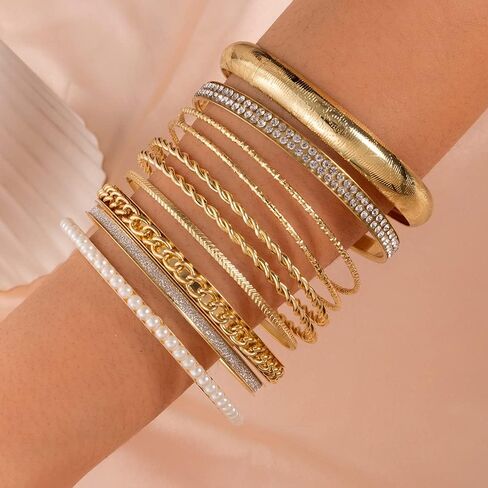 LUREME Boho الهندي متعدد الذهبي الإسورة مجموعة سوار للنساء الشرير مكتنزة Multipacks الطبقات سوار مجوهرات (bl003564) in Kuwait