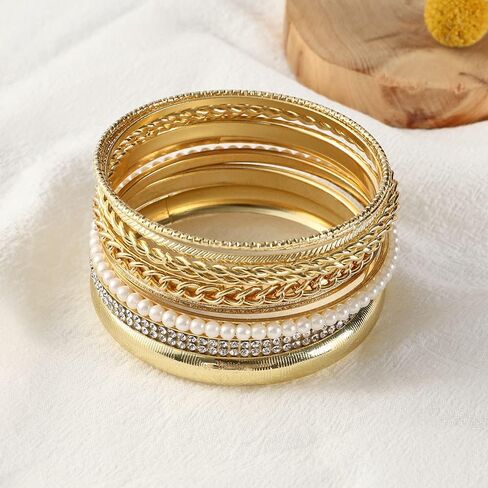 LUREME Boho الهندي متعدد الذهبي الإسورة مجموعة سوار للنساء الشرير مكتنزة Multipacks الطبقات سوار مجوهرات (bl003564) in Kuwait