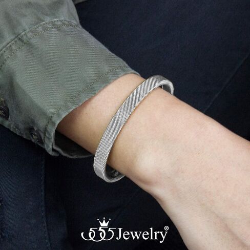 555Jewelry Unisex Stainless Steel Mesh Open Cuff Bangle Bracelet for Men & Women in Saudi Arabia