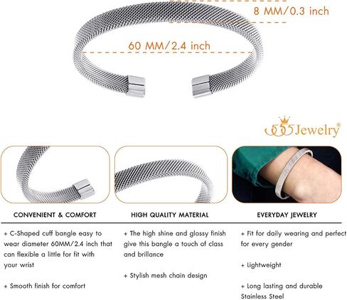 555Jewelry Unisex Stainless Steel Mesh Open Cuff Bangle Bracelet for Men & Women in Saudi Arabia