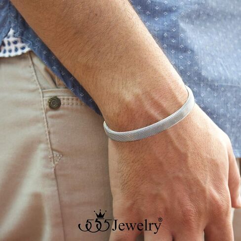 555Jewelry Unisex Stainless Steel Mesh Open Cuff Bangle Bracelet for Men & Women in Saudi Arabia