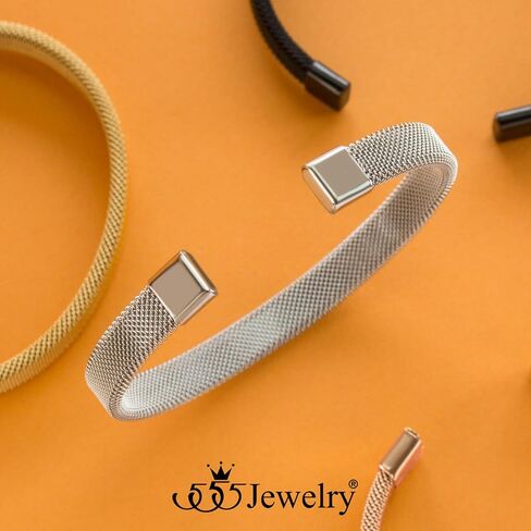 555Jewelry Unisex Stainless Steel Mesh Open Cuff Bangle Bracelet for Men & Women in Saudi Arabia