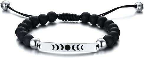 ZKXXJ Personalized Free Engraving Stainless Steel Bracelets for Men Women - Adjustable Matte Beaded Onyx Cuff Bracelet Text Customized Birthday Christmas Anniversary Jewelry Gift for Him Her in Saudi Arabia