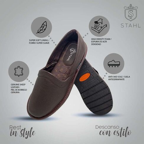 شبشب STAHL للرجال مريح من جلد الغنم الأصلي عالي الكثافة ونعل مضاد للانزلاق مع بطانة فائقة النعومة للاستخدام الداخلي/الخارجي in Kuwait