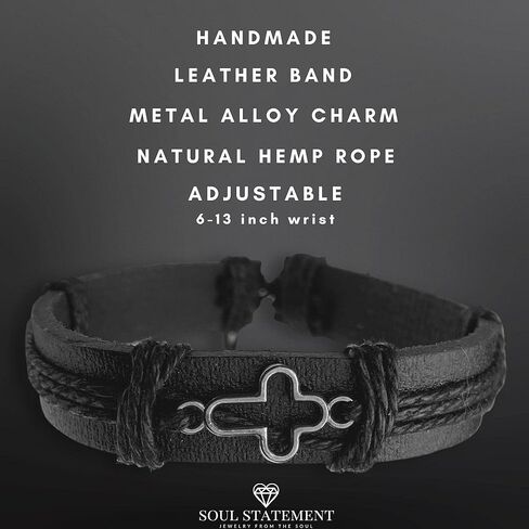 سوار جلدي رجالي مطبوع عليه الروح : هدايا تأكيد للمراهقين الجوفاء الصليب سحر ، بدون حجر كريم, بدون أحجار كريمة in Kuwait