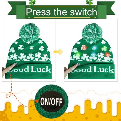 OurWarm 3 Pcs Light up St Patricks Day Hats for Women, Green Beanie Hats for Men Winter Hat, Lucky Irish hat Knit Cap in Saudi Arabia